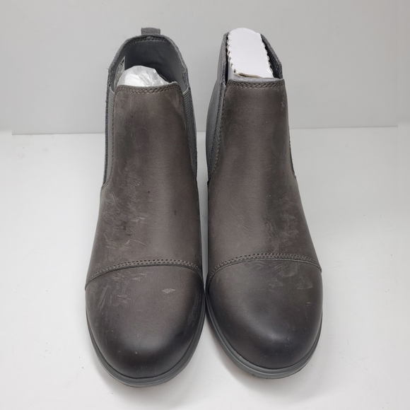 New SOREL Evie Wedge Gray Leather Ankle Boots - Picture 3 of 8